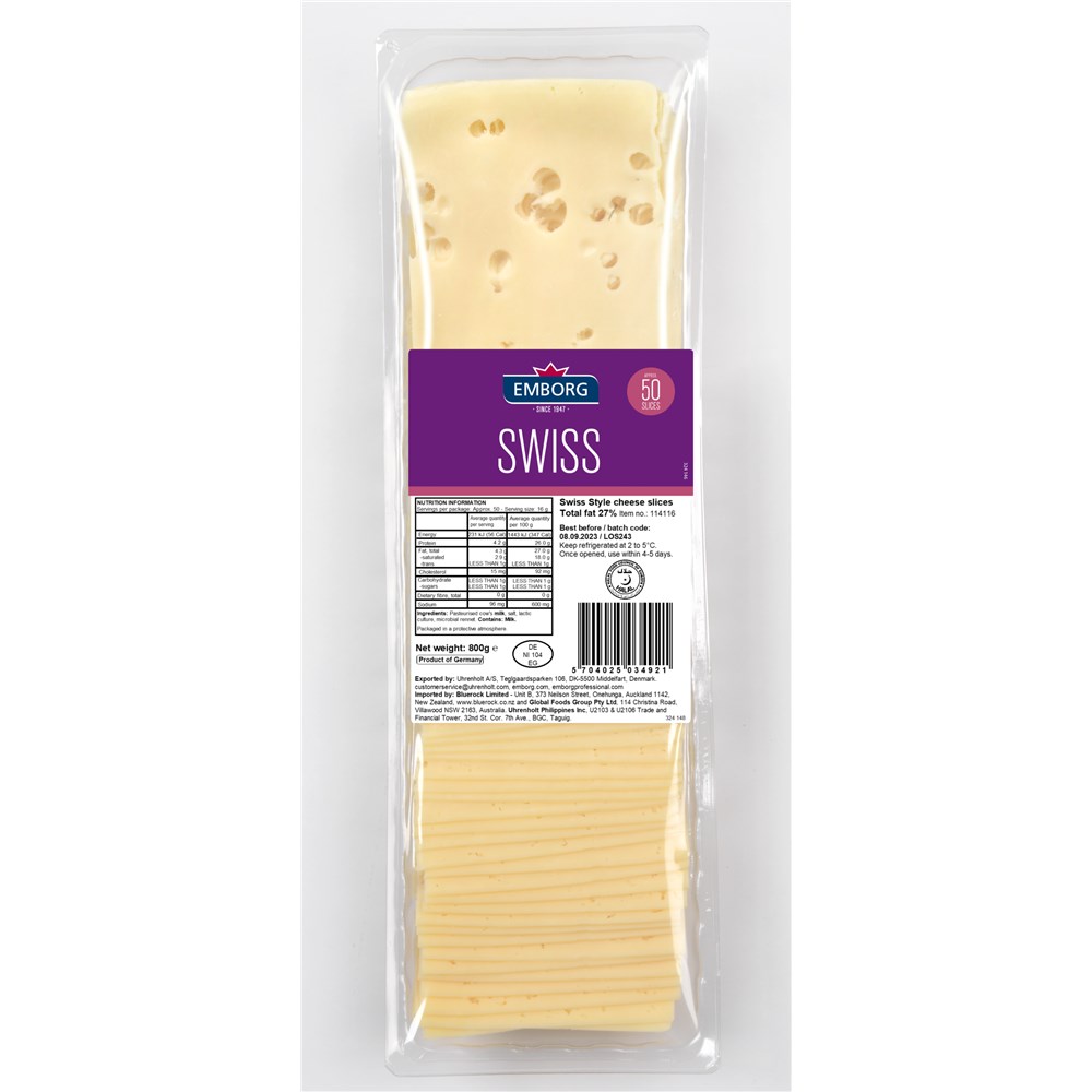 Swiss Style Cheese Slices (50 x 15gm) 800gm GF